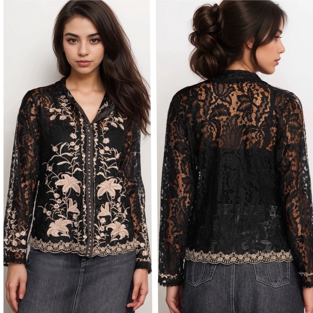 Johnny Was Biya Manaos Veronne Lace Blouse NWT